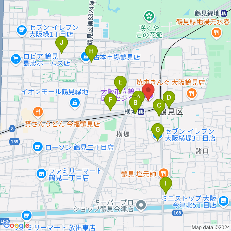 鶴見区民センター周辺のコンビニエンスストア一覧地図