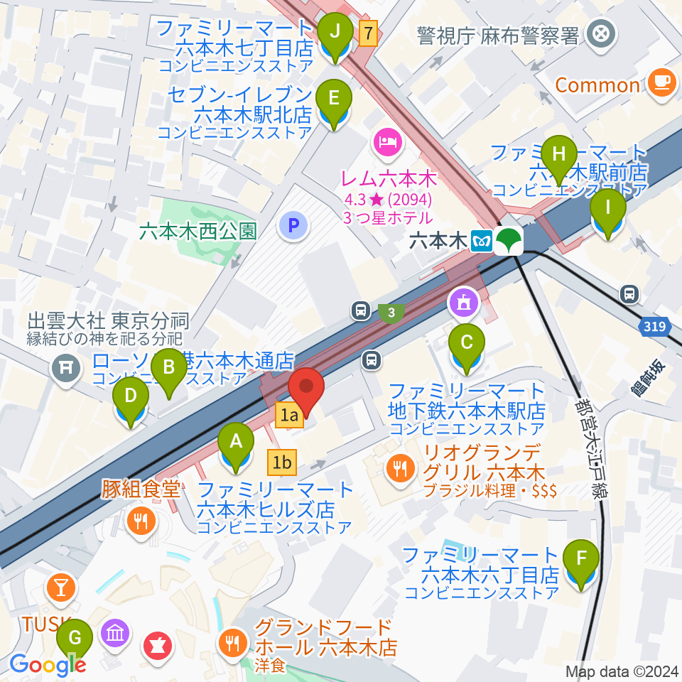 六本木アルフィー周辺のコンビニエンスストア一覧地図