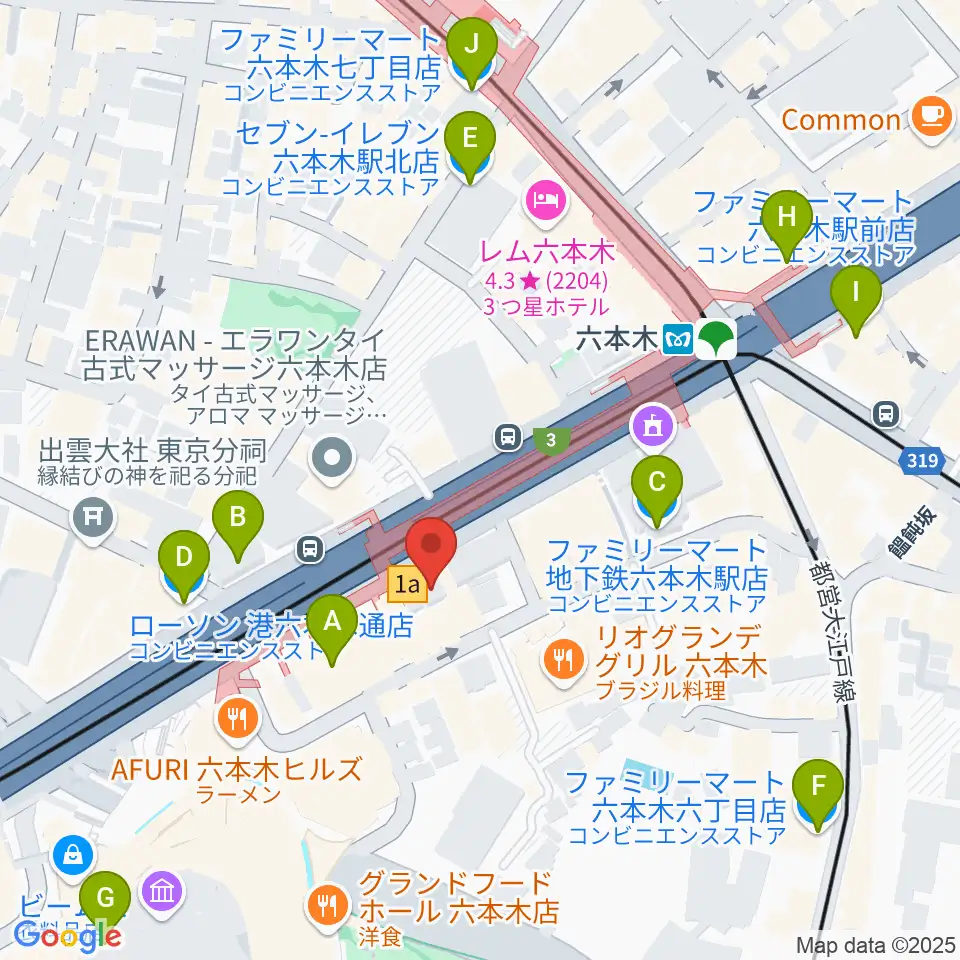 六本木アルフィー周辺のコンビニエンスストア一覧地図