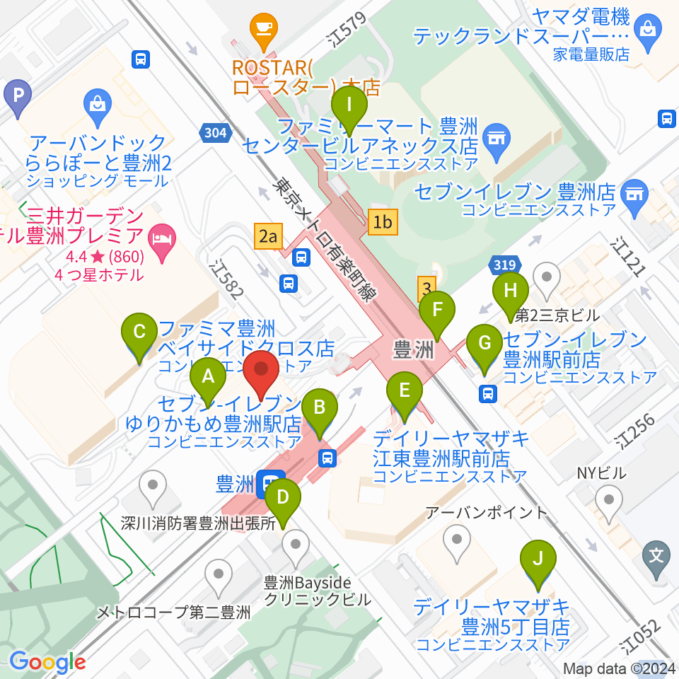 豊洲文化センター周辺のコンビニエンスストア一覧地図