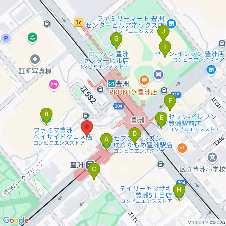 豊洲文化センター周辺のコンビニエンスストア一覧地図