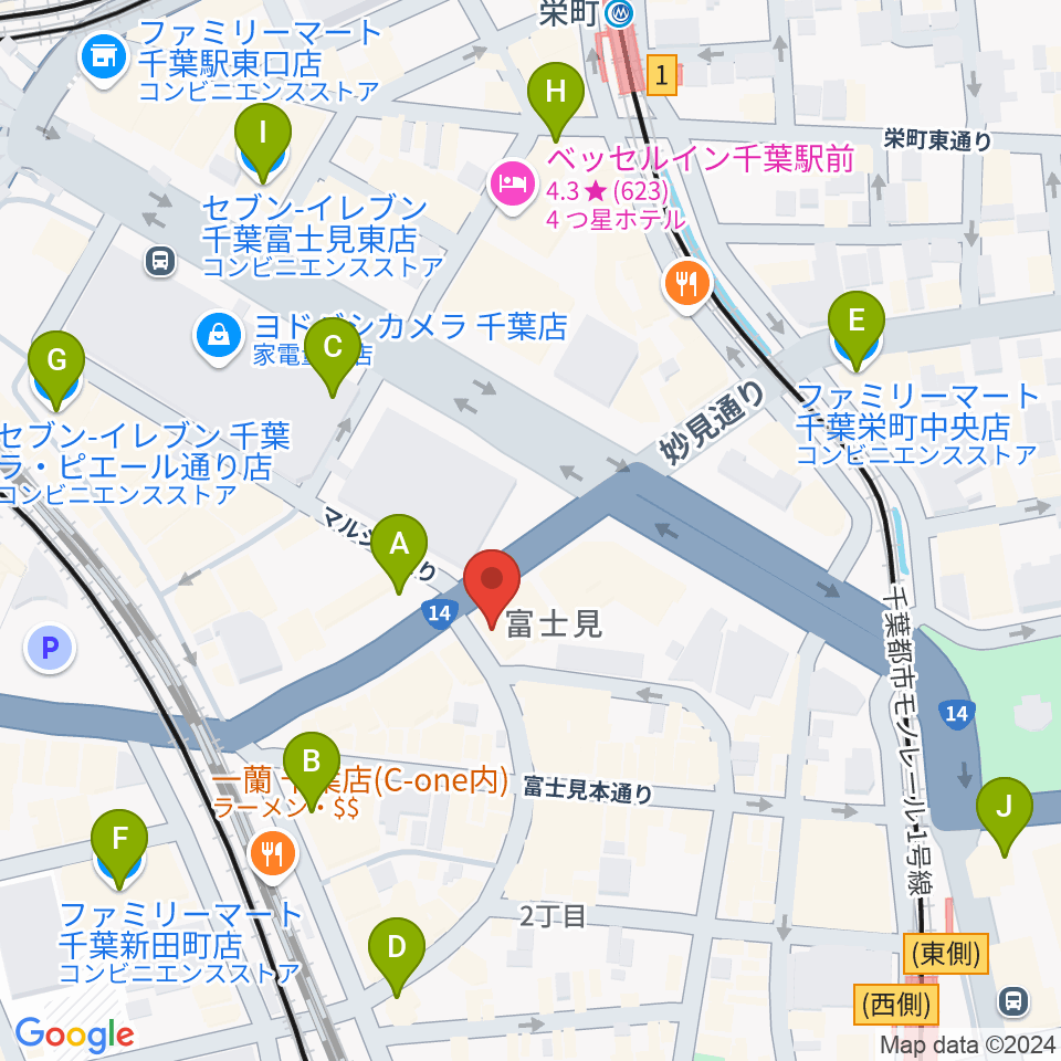 ディスクユニオン千葉店周辺のコンビニエンスストア一覧地図