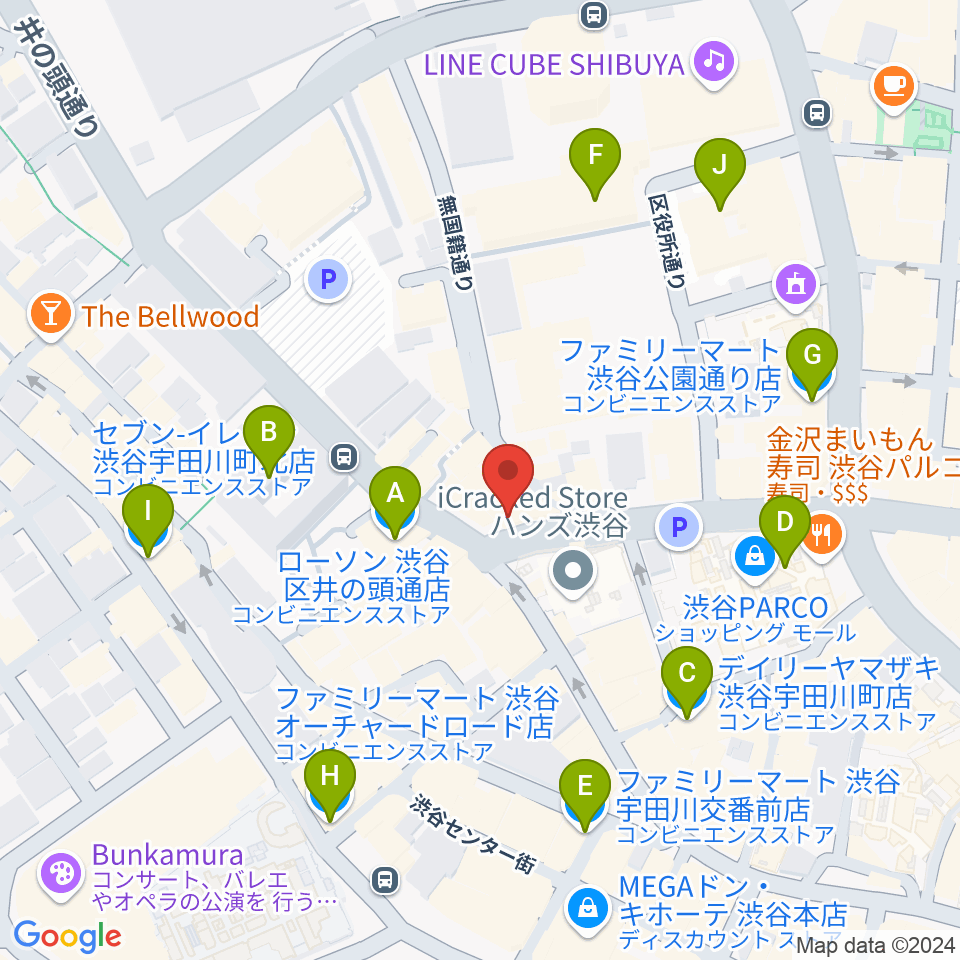 渋谷ROOTS周辺のコンビニエンスストア一覧地図