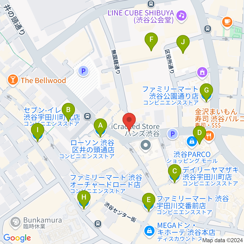 渋谷ROOTS周辺のコンビニエンスストア一覧地図