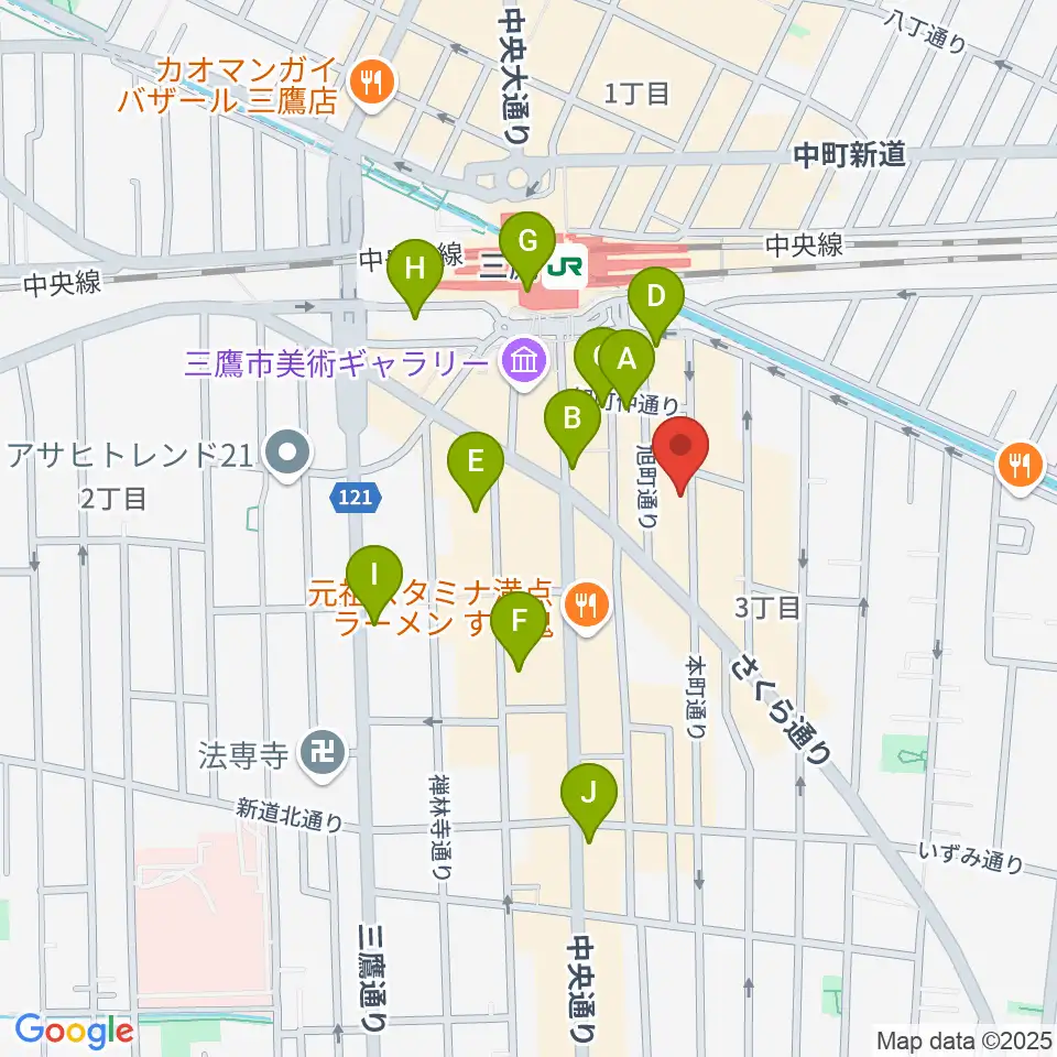 三鷹ブルームーン周辺のコンビニエンスストア一覧地図