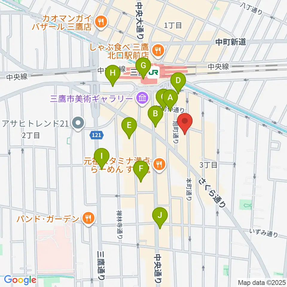 三鷹ブルームーン周辺のコンビニエンスストア一覧地図