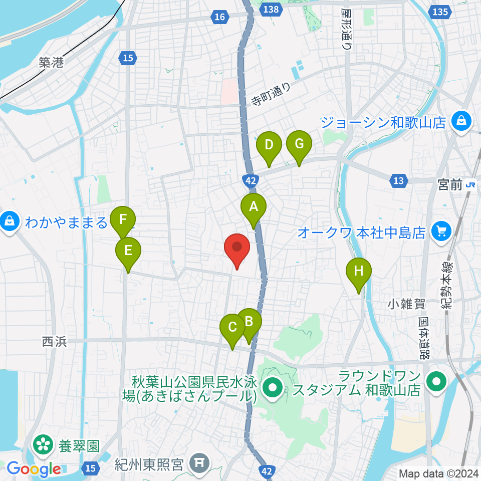 和歌山県立図書館 文化情報センター周辺のコンビニエンスストア一覧地図