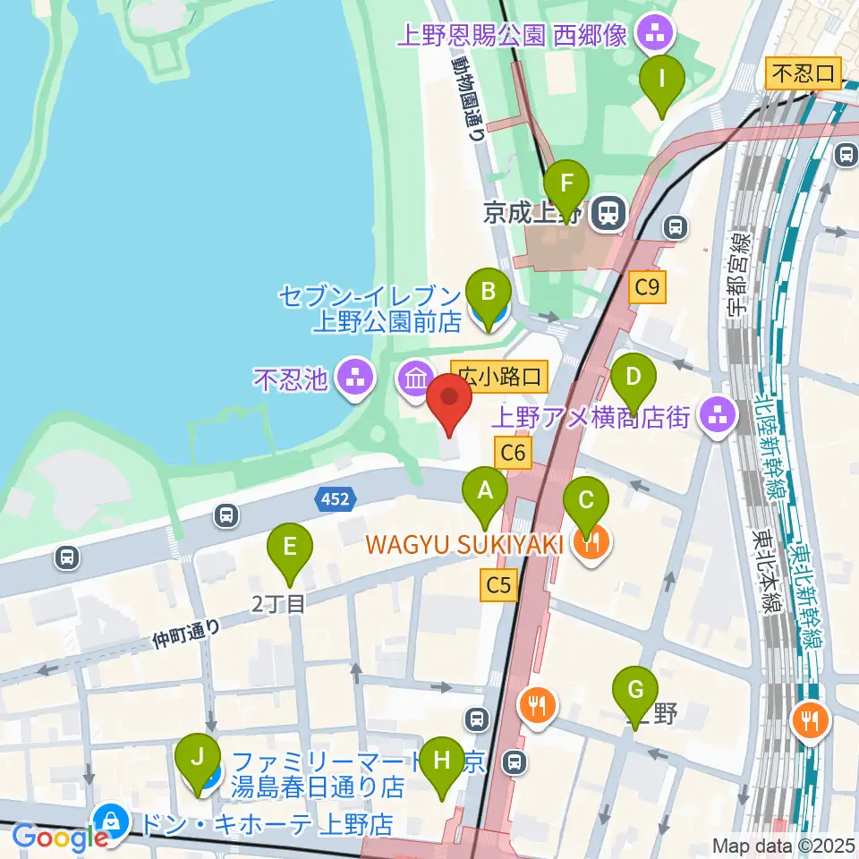 池之端ライブスペースQui周辺のコンビニエンスストア一覧地図