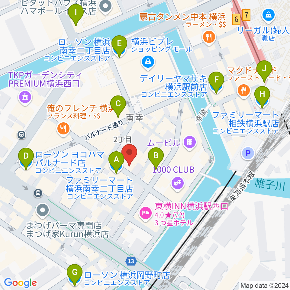 ディスクユニオン横浜西口店周辺のコンビニエンスストア一覧地図