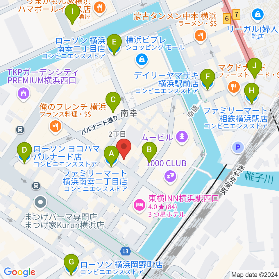 ディスクユニオン横浜西口店周辺のコンビニエンスストア一覧地図