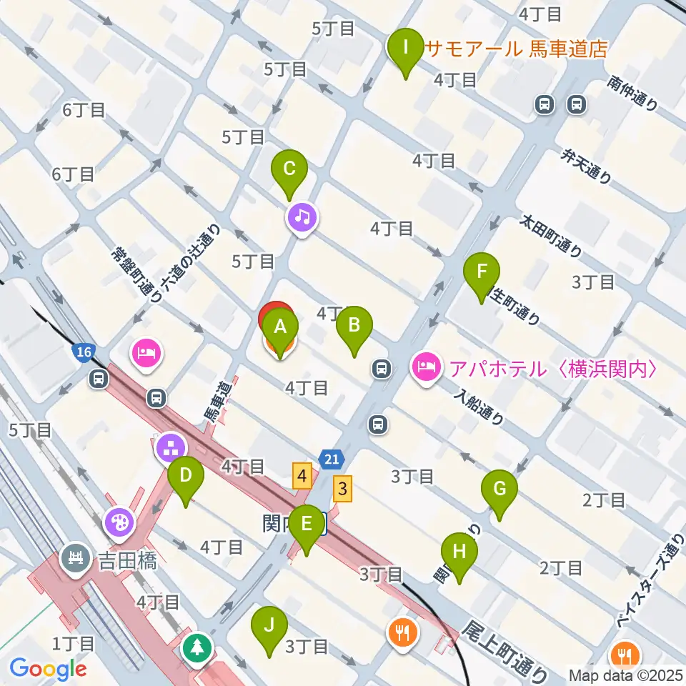 ディスクユニオン横浜関内店・ジャズ館周辺のコンビニエンスストア一覧地図