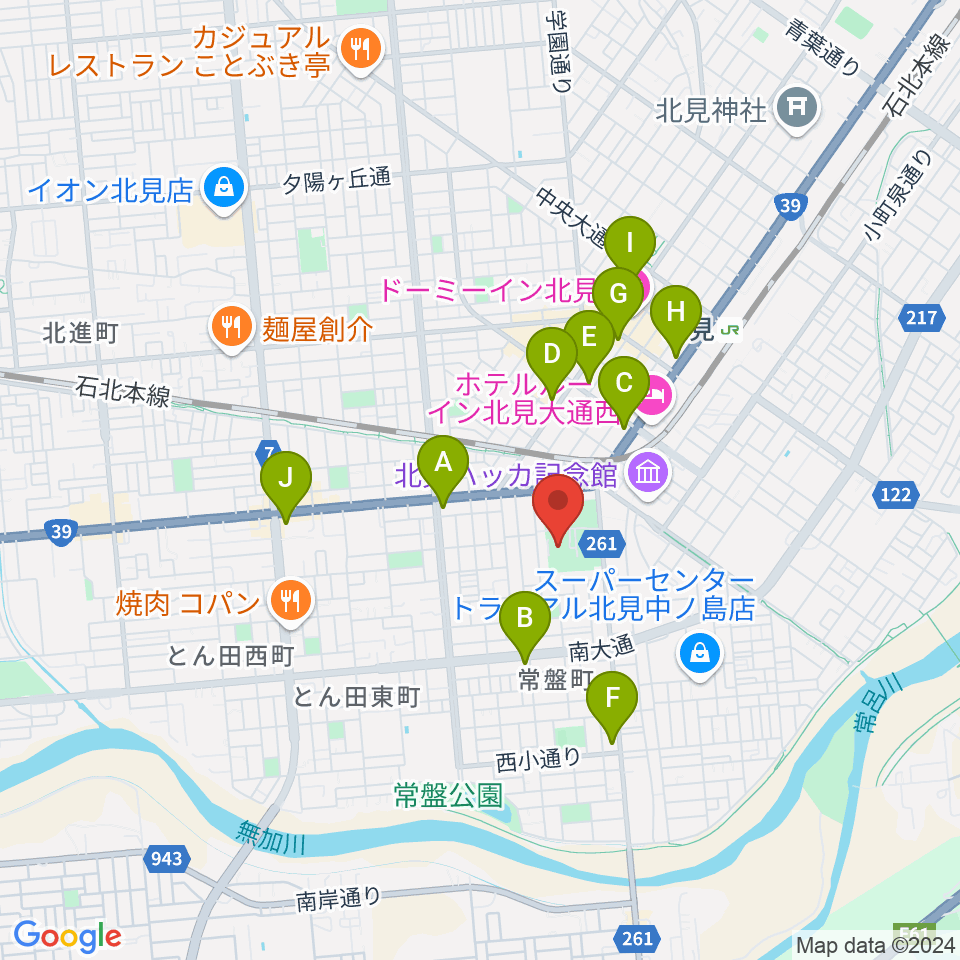 北見市民会館周辺のコンビニエンスストア一覧地図