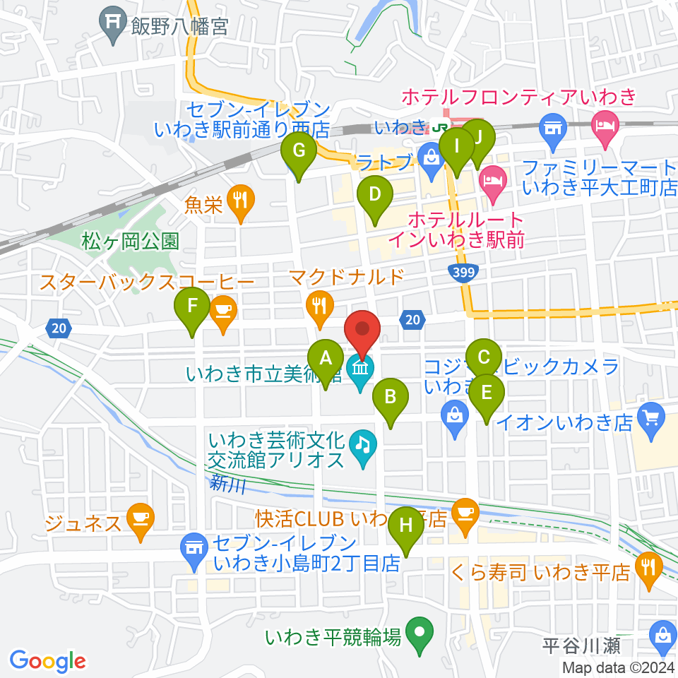 いわき市文化センター大ホール周辺のコンビニエンスストア一覧地図