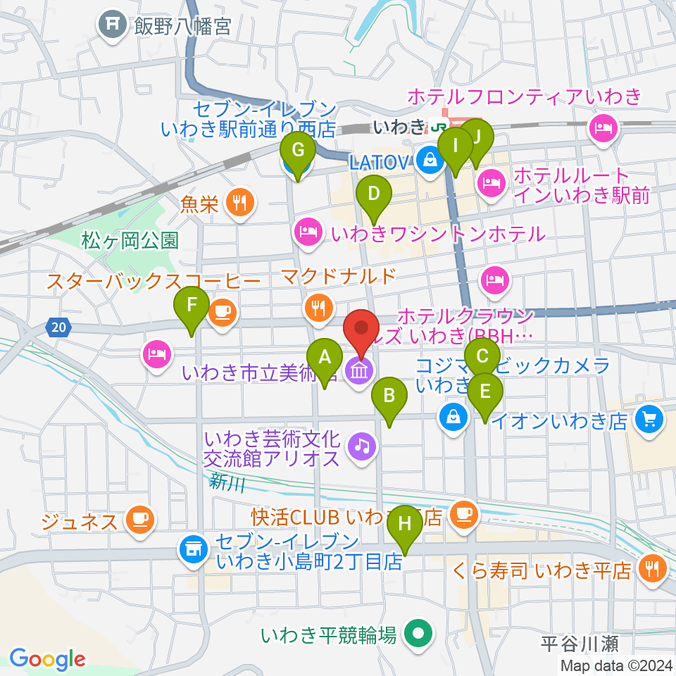 いわき市文化センター大ホール周辺のコンビニエンスストア一覧地図