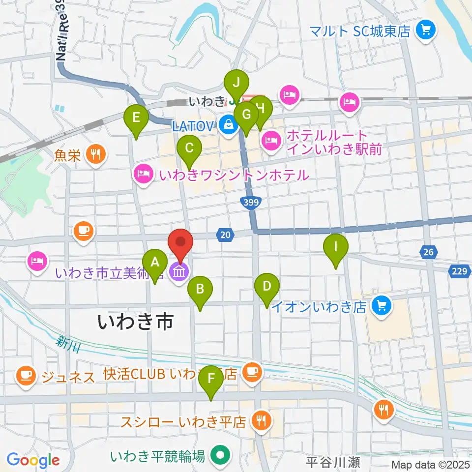 いわき市文化センター大ホール周辺のコンビニエンスストア一覧地図