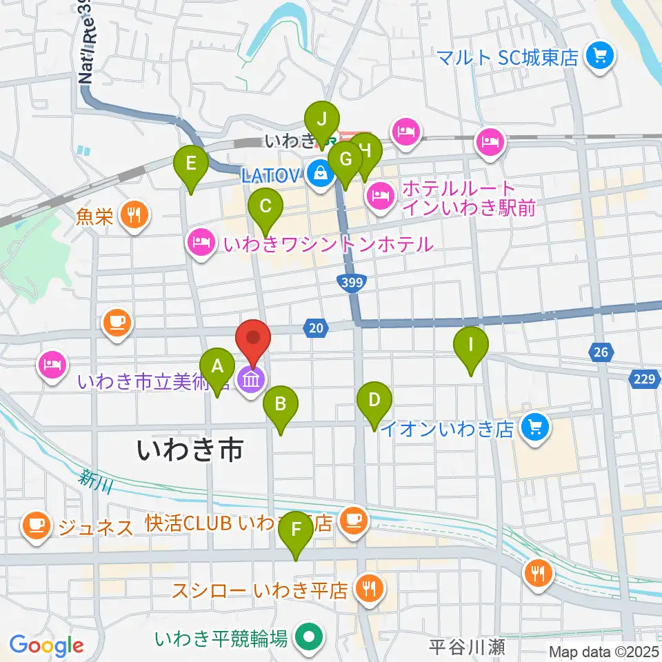 いわき市文化センター大ホール周辺のコンビニエンスストア一覧地図