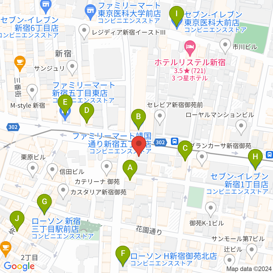 新宿シャンパーニュ周辺のコンビニエンスストア一覧地図