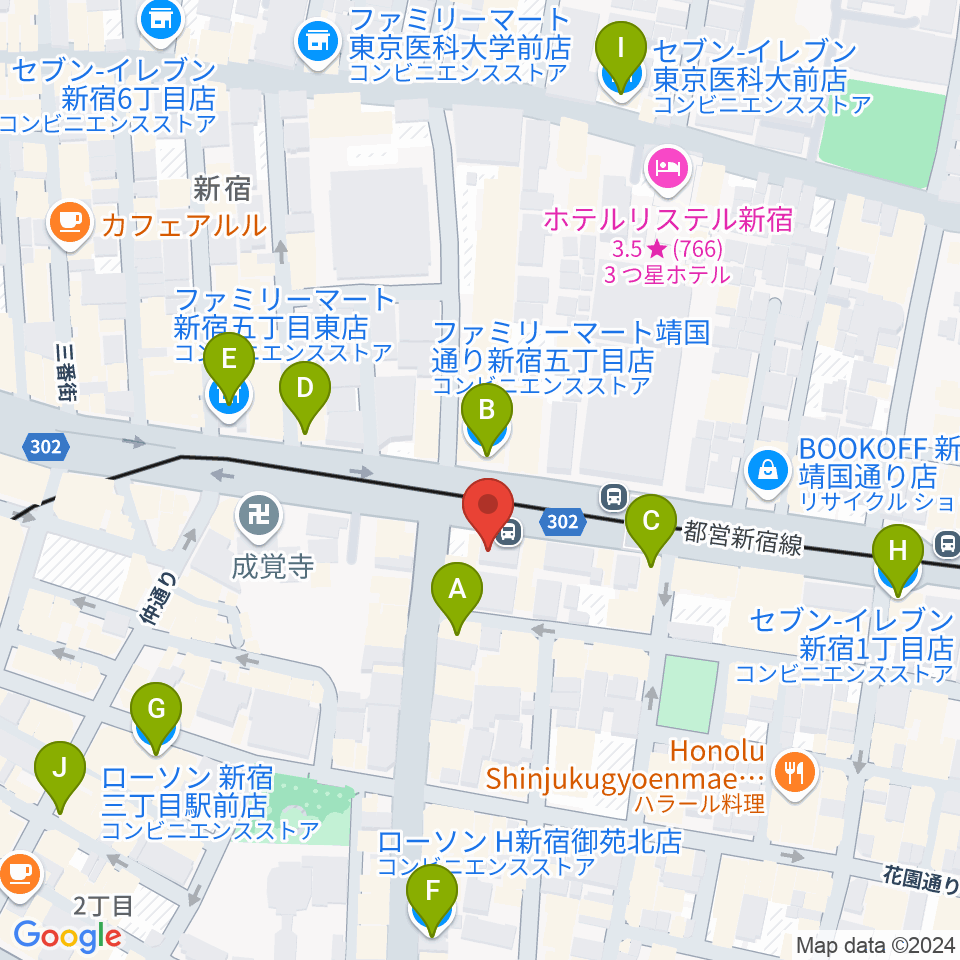 新宿シャンパーニュ周辺のコンビニエンスストア一覧地図