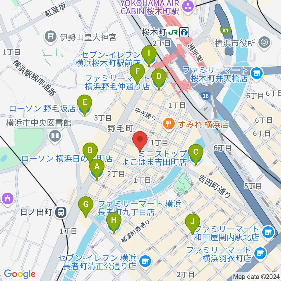 野毛ルタンペルデュ周辺のコンビニエンスストア一覧地図