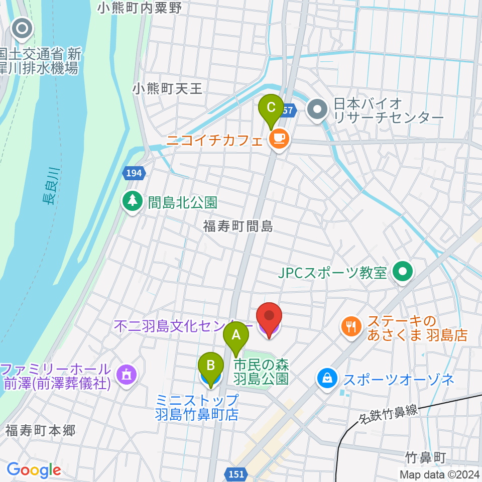 不二羽島文化センター周辺のコンビニエンスストア一覧地図