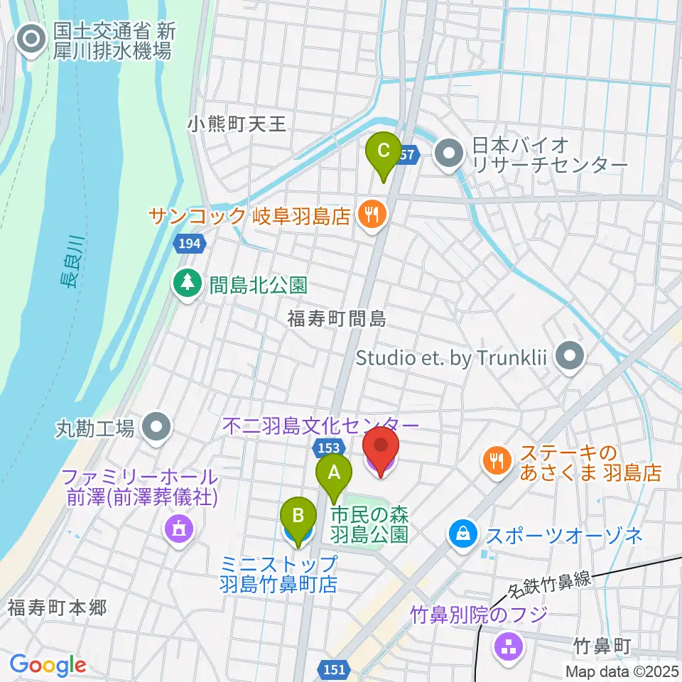 不二羽島文化センター周辺のコンビニエンスストア一覧地図