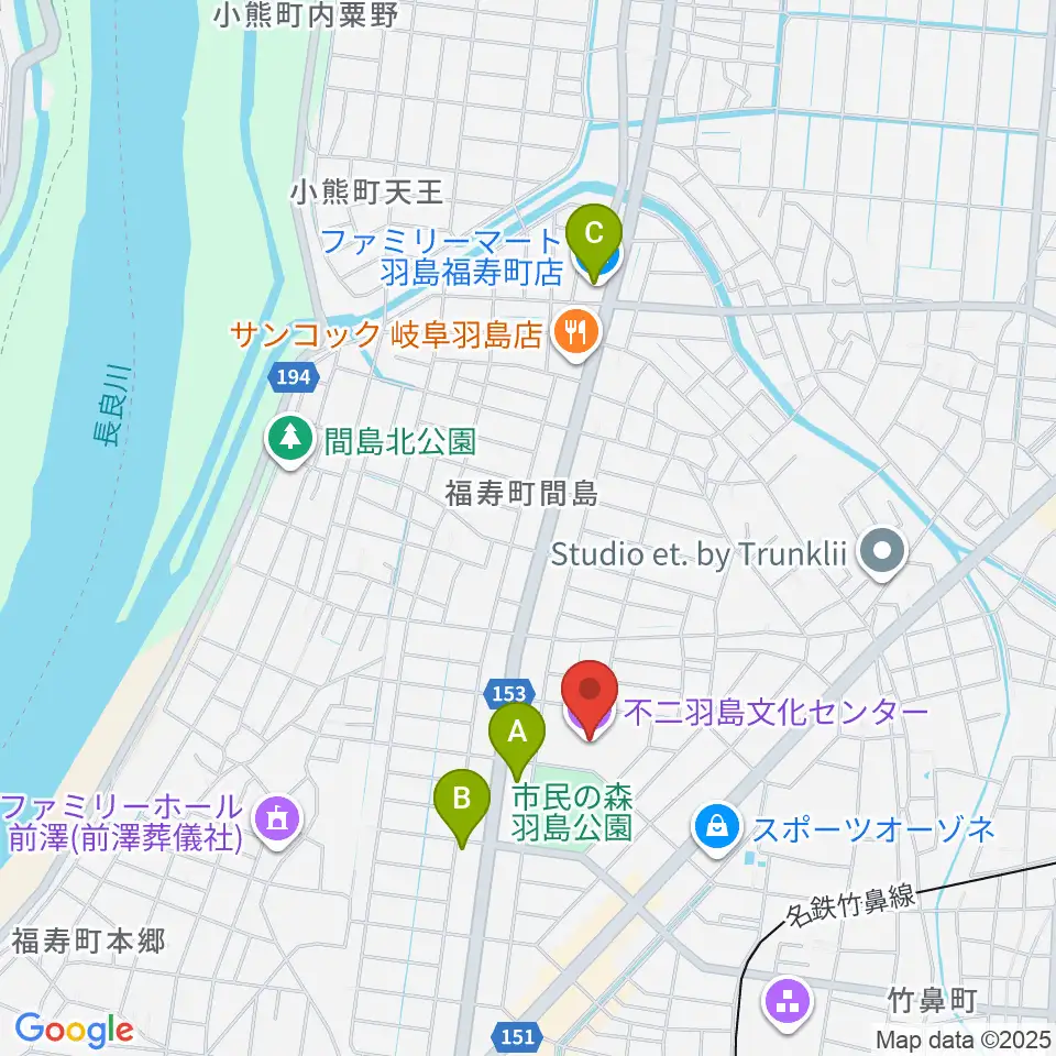不二羽島文化センター周辺のコンビニエンスストア一覧地図