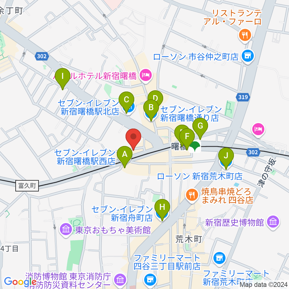 曙橋バックインタウン周辺のコンビニエンスストア一覧地図