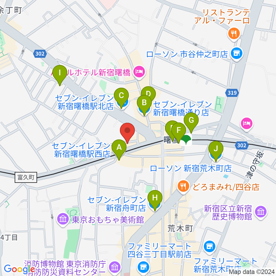 曙橋バックインタウン周辺のコンビニエンスストア一覧地図