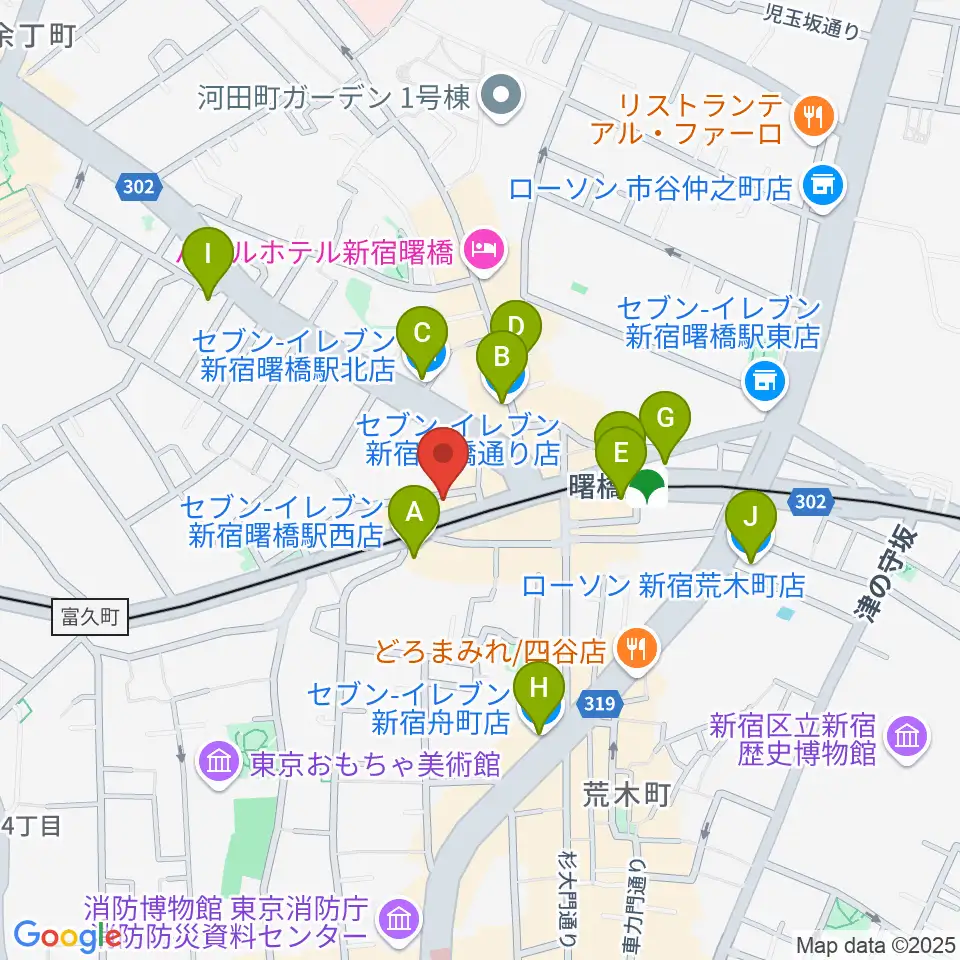 曙橋バックインタウン周辺のコンビニエンスストア一覧地図