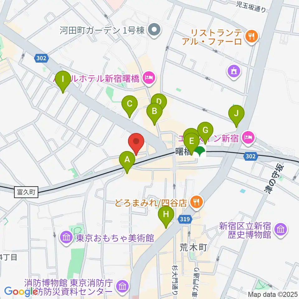 曙橋バックインタウン周辺のコンビニエンスストア一覧地図