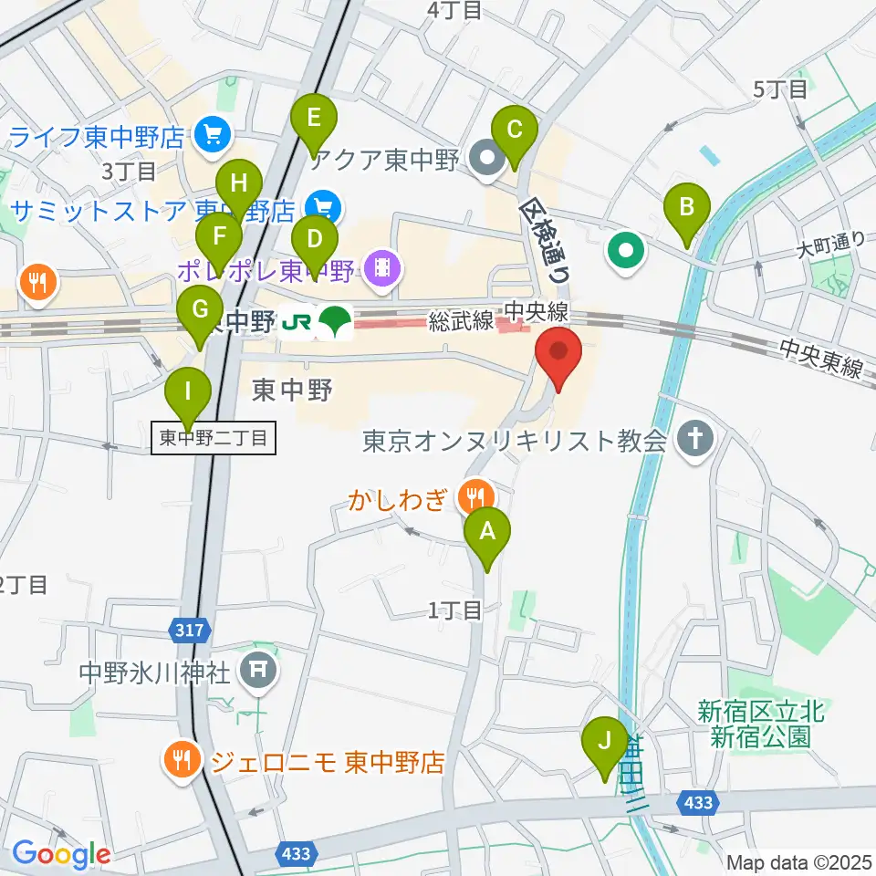 東中野 Cafeじみへん周辺のコンビニエンスストア一覧地図