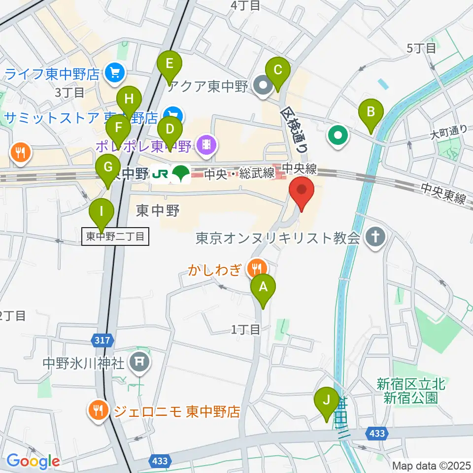 東中野 Cafeじみへん周辺のコンビニエンスストア一覧地図
