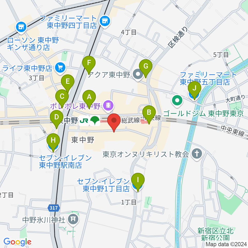 東中野Hello Goodbye周辺のコンビニエンスストア一覧地図