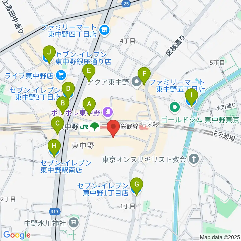 東中野Hello Goodbye周辺のコンビニエンスストア一覧地図