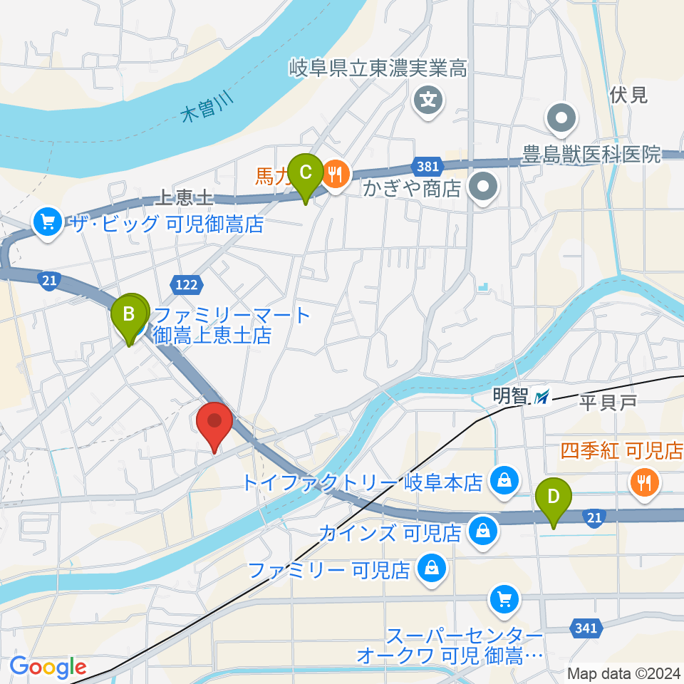 可児MIZ周辺のコンビニエンスストア一覧地図