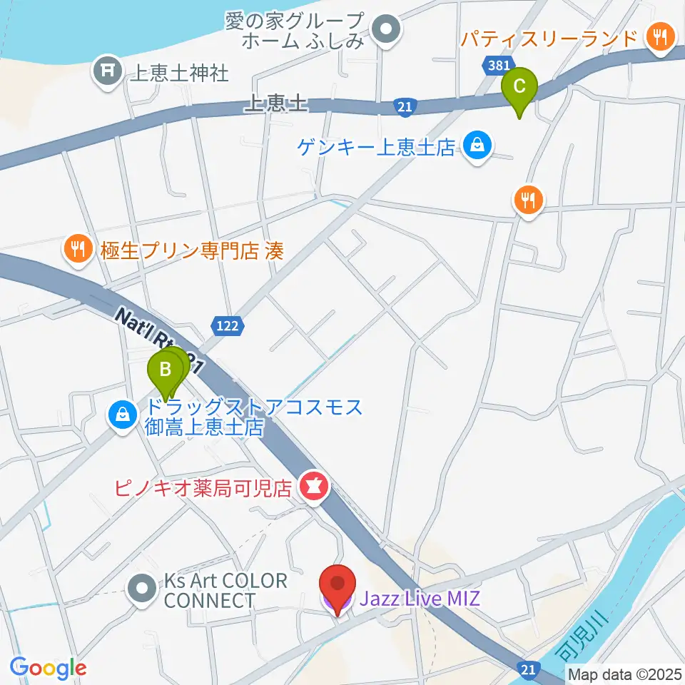 可児MIZ周辺のコンビニエンスストア一覧地図