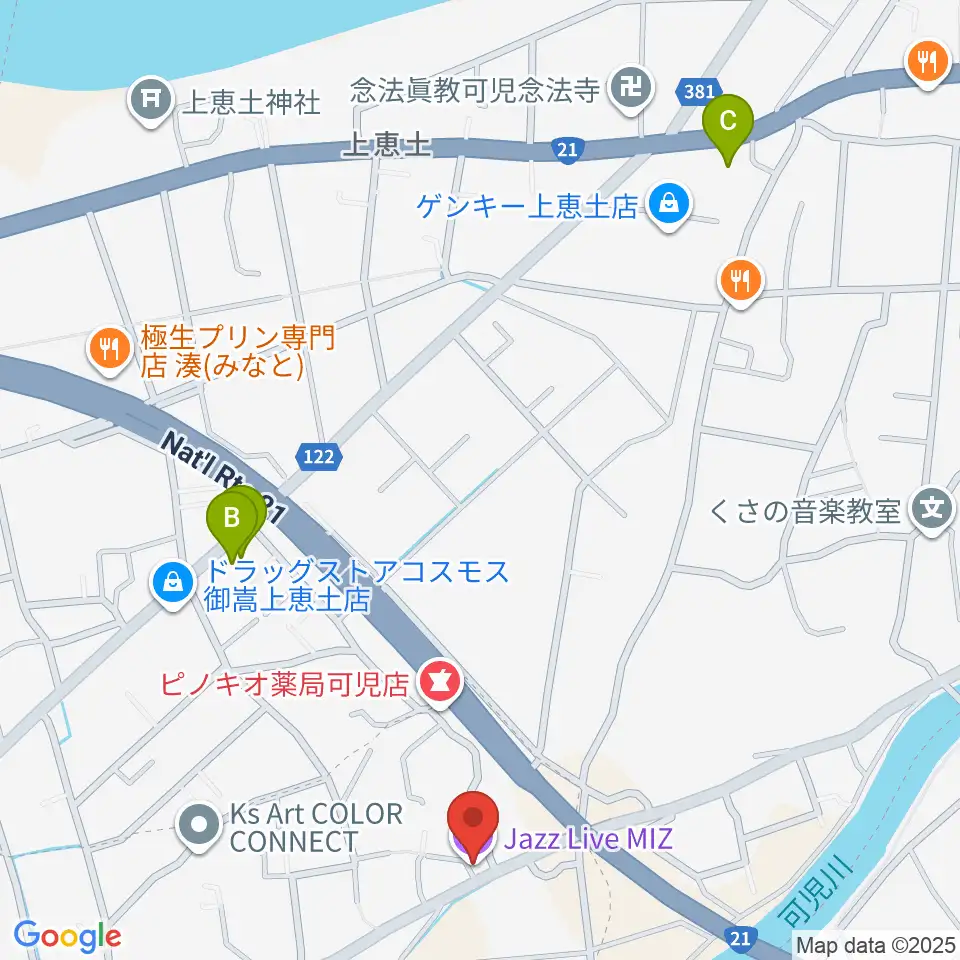 可児MIZ周辺のコンビニエンスストア一覧地図