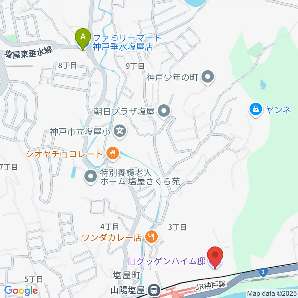 旧グッゲンハイム邸周辺のコンビニエンスストア一覧地図