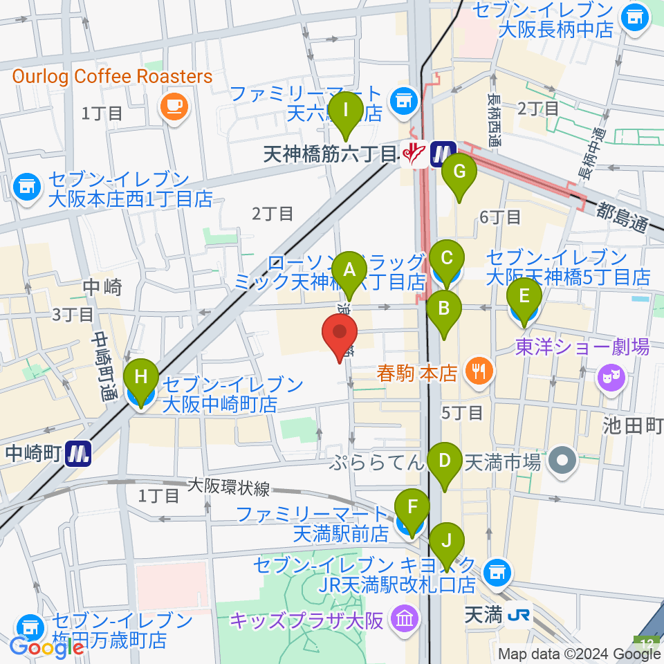 天満バンブークラブ周辺のコンビニエンスストア一覧地図