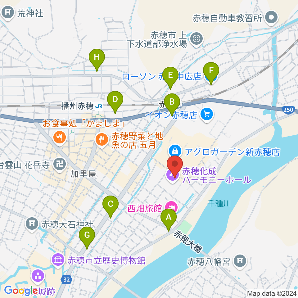 赤穂化成ハーモニーホール周辺のコンビニエンスストア一覧地図