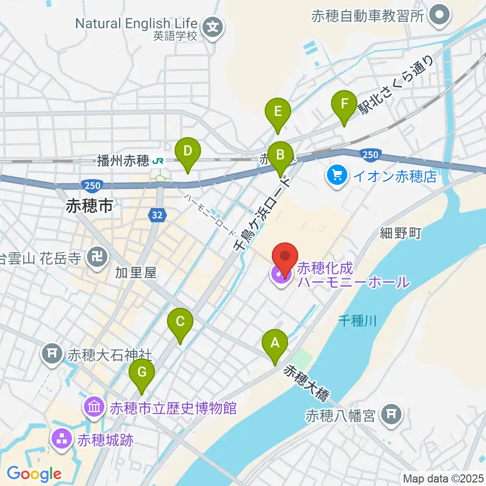 赤穂化成ハーモニーホール周辺のコンビニエンスストア一覧地図