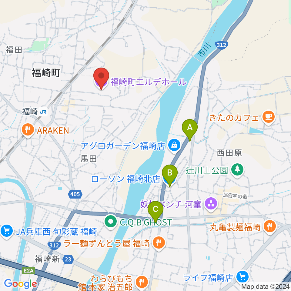 福崎町エルデホール周辺のコンビニエンスストア一覧地図