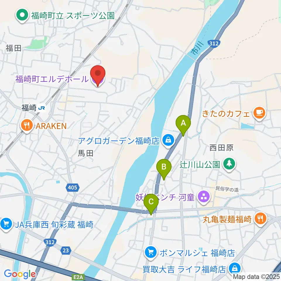福崎町エルデホール周辺のコンビニエンスストア一覧地図