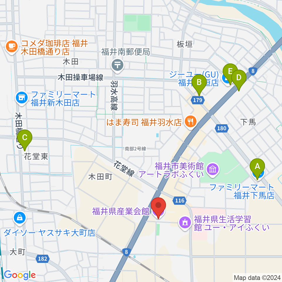 福井県産業会館周辺のコンビニエンスストア一覧地図