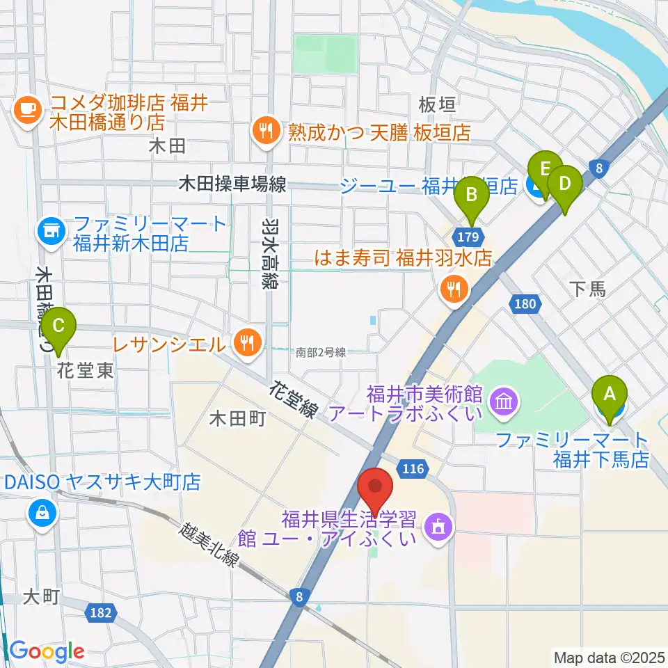 福井県産業会館周辺のコンビニエンスストア一覧地図