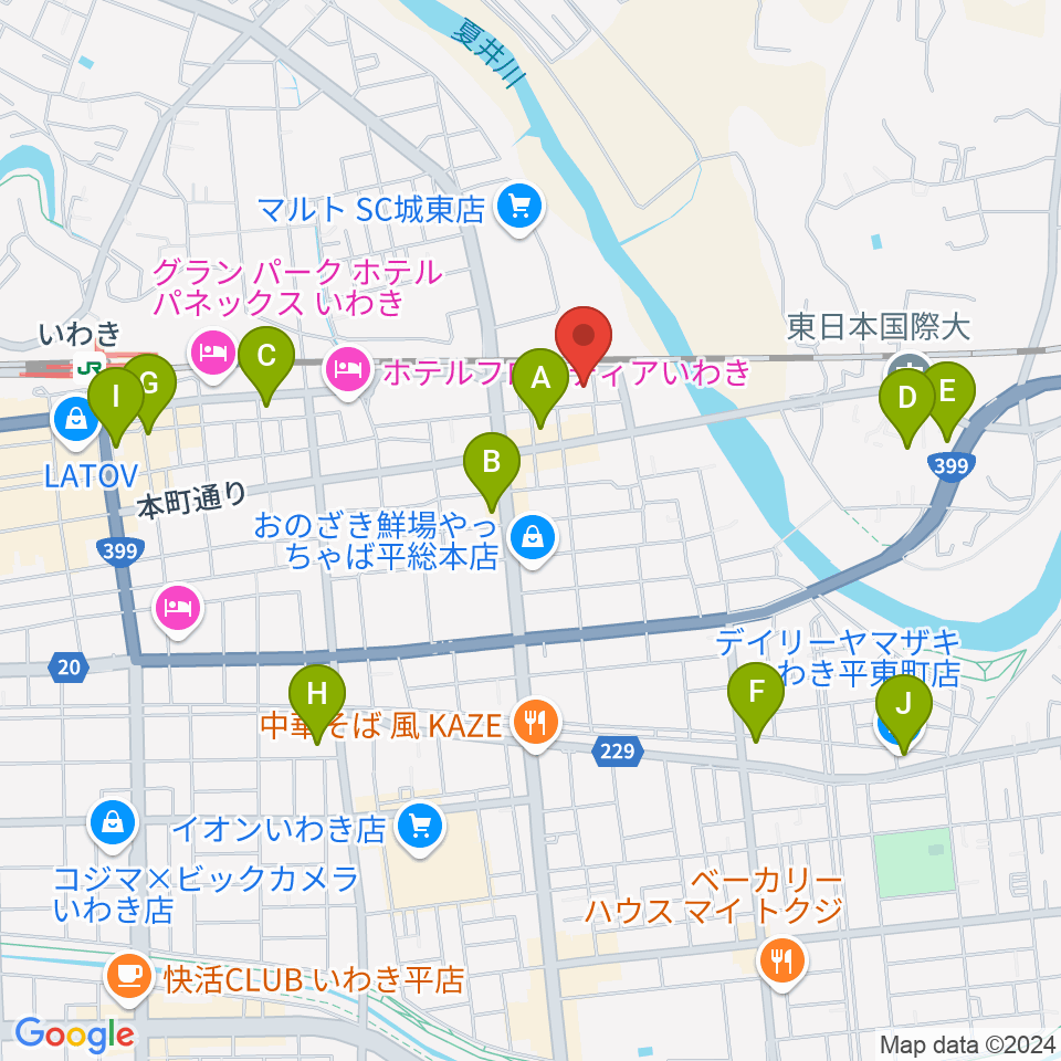 いわきPIT周辺のコンビニエンスストア一覧地図