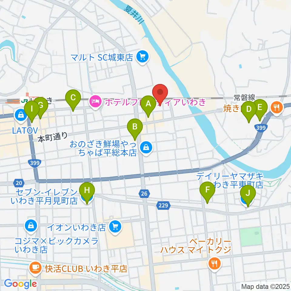 いわきPIT周辺のコンビニエンスストア一覧地図