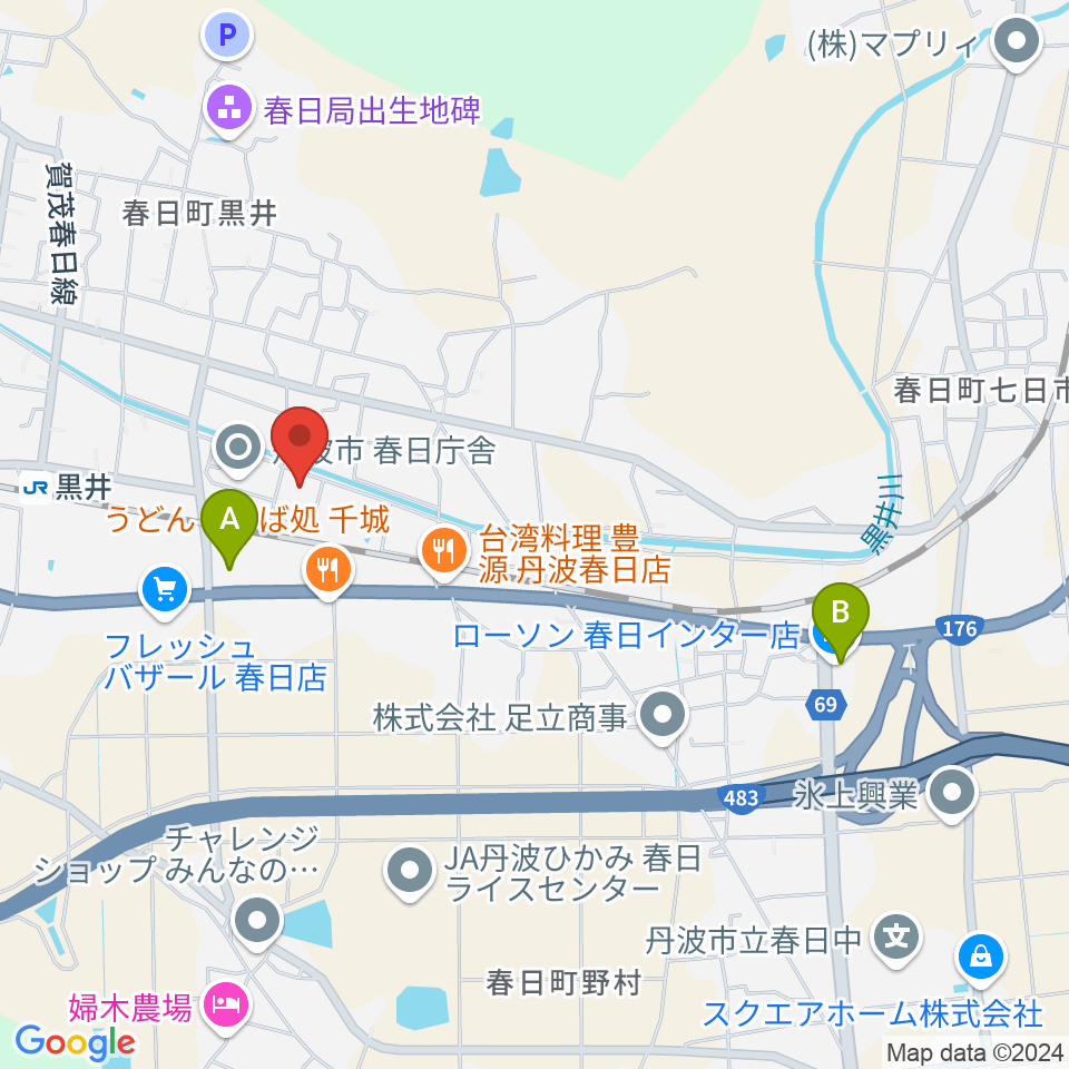 丹波市立春日文化ホール周辺のコンビニエンスストア一覧地図