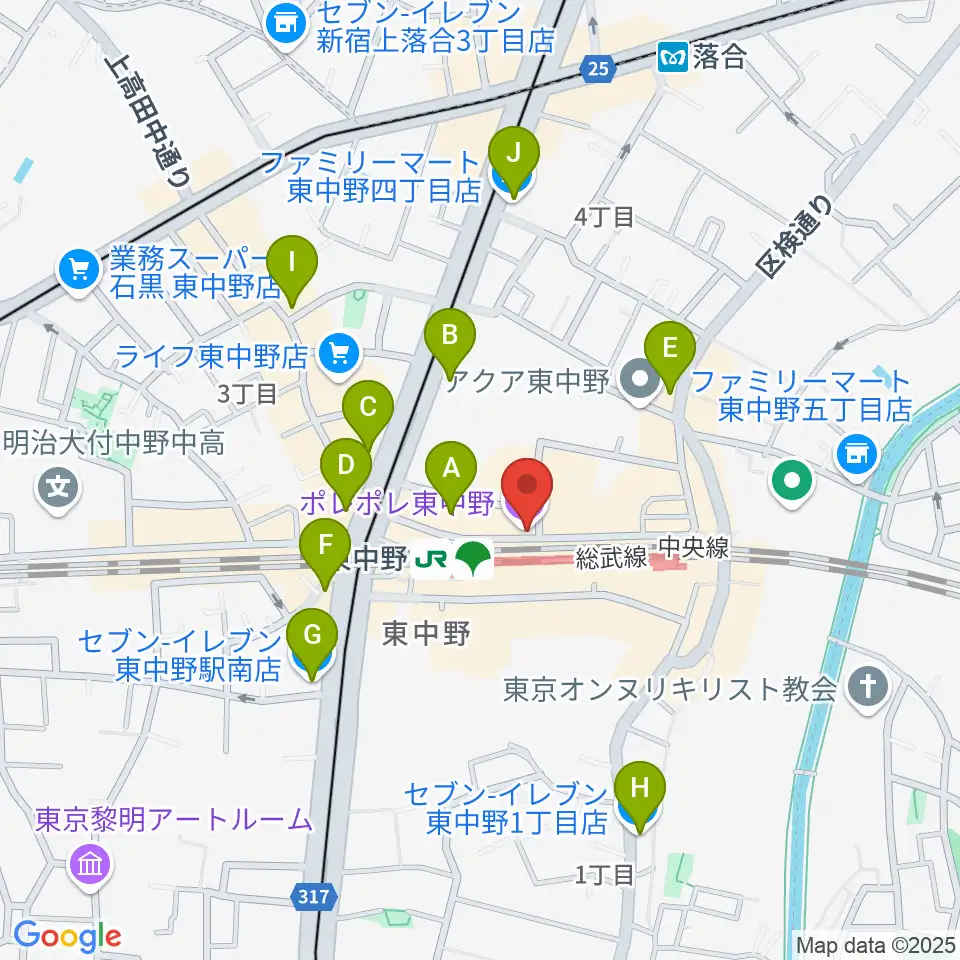 東中野ポレポレ坐周辺のコンビニエンスストア一覧地図