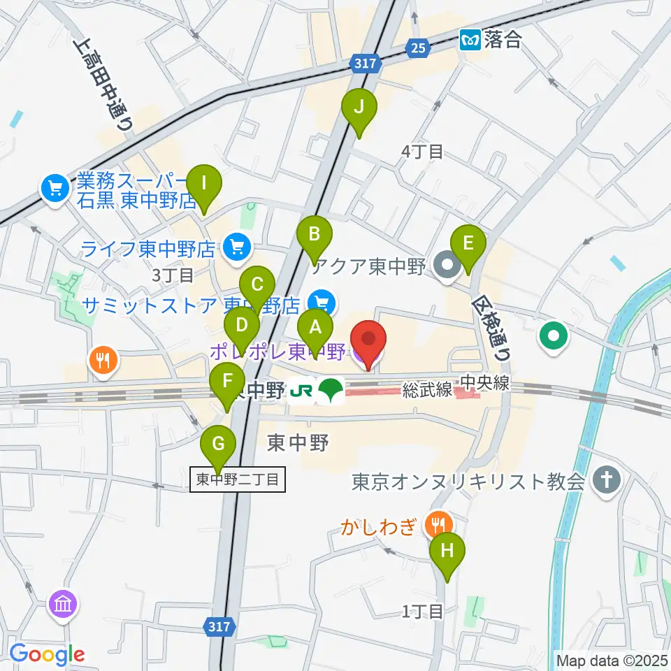 東中野ポレポレ坐周辺のコンビニエンスストア一覧地図